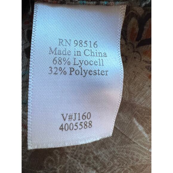 Coldwater Creek Top Wmns Sz Large 14|16 Brown Paisley Leaves Blouse Tuck Detail - Picture 11 of 13